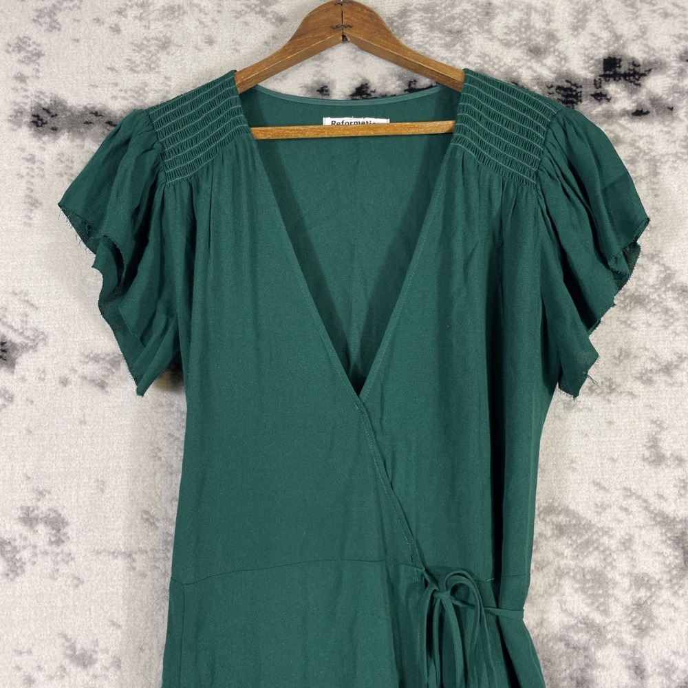 Reformation Augustina Plunge Dress Womens Size Small Green V-Neck - Picture 3 of 12